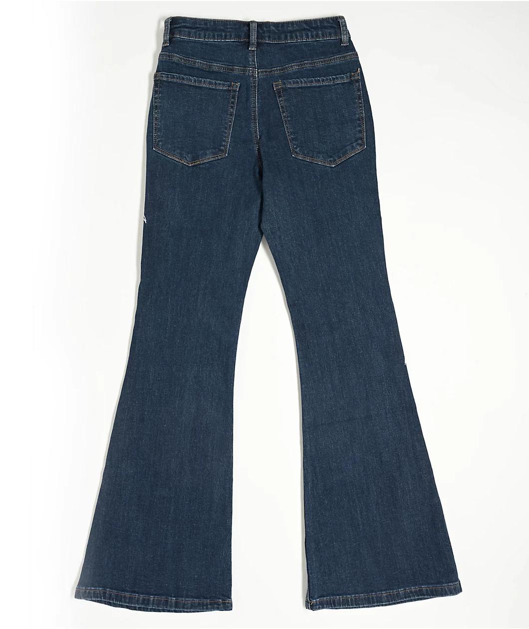 Empyre Glimmer Evening Dark Blue Mid Rise Flare Jeans Product Image