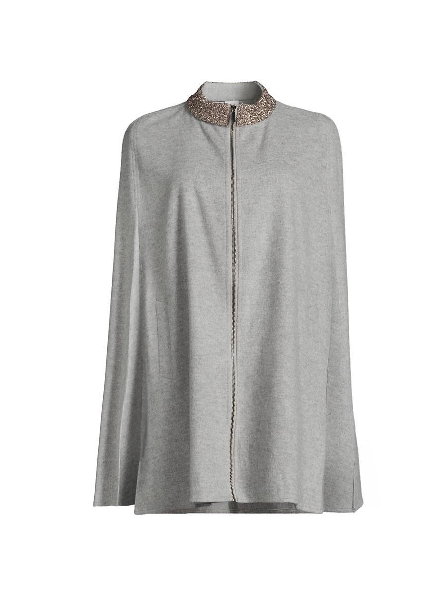 Womens Embroidered Collar Wool Cape Product Image