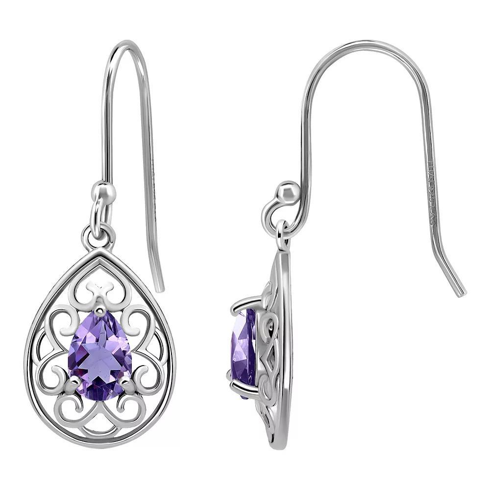 Aleure Precioso Sterling Silver Pear Shaped Gemstone Drop Earrings, Women's, Silver Tone Purple Product Image