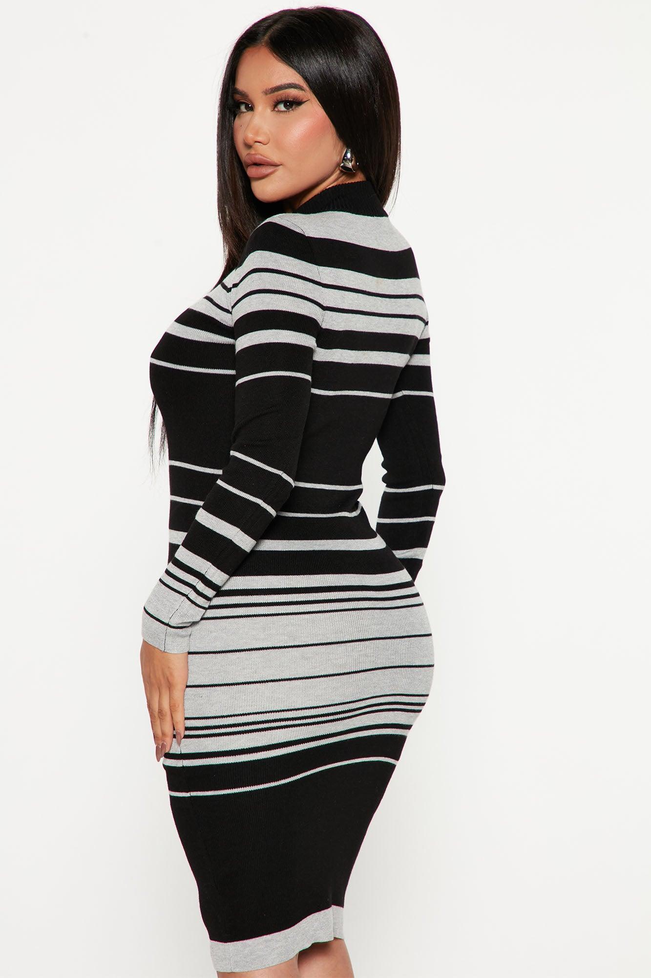 Just In Time Striped Midi Dress - Grey/combo Product Image