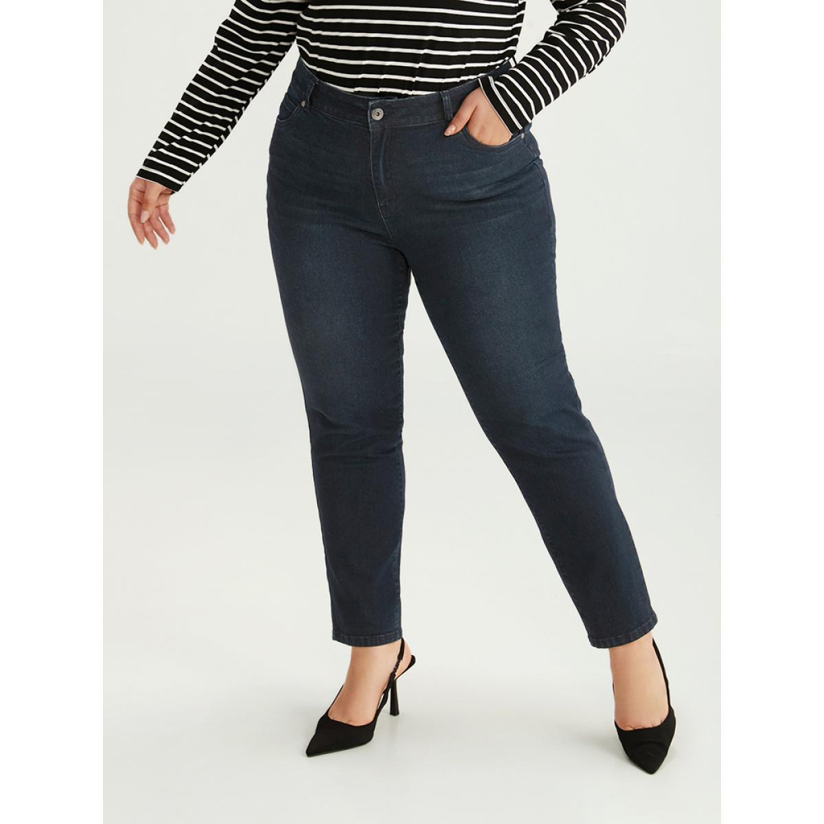 Plus Size Mom Jeans High Rise Skinny Jeans Women Indigo Casual Plain Plain High stretch Pocket Jeans BloomChic 18/2X Product Image