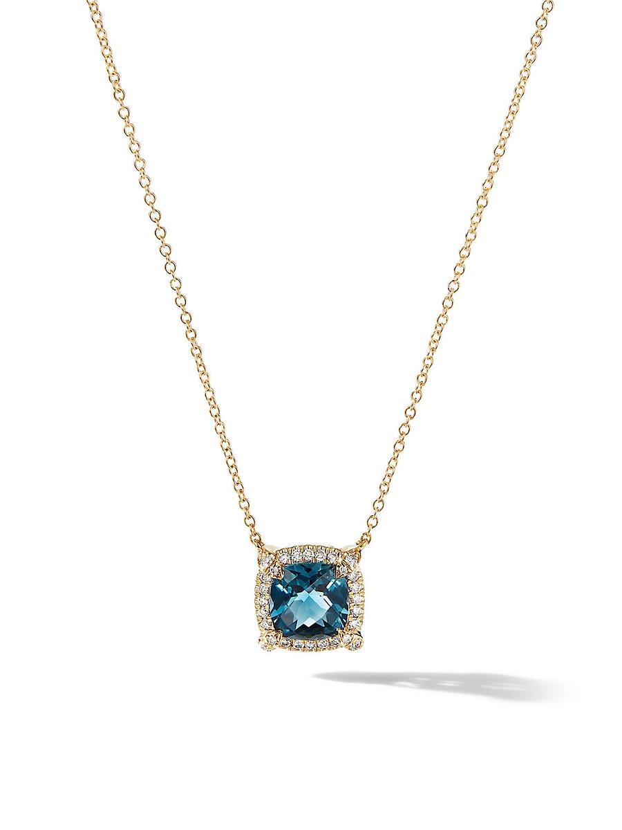 David Yurman Petite Chatelaine Pave Bezel Pendant Necklace in 18K Yellow Gold with Hampton Blue Topaz, 18 Product Image