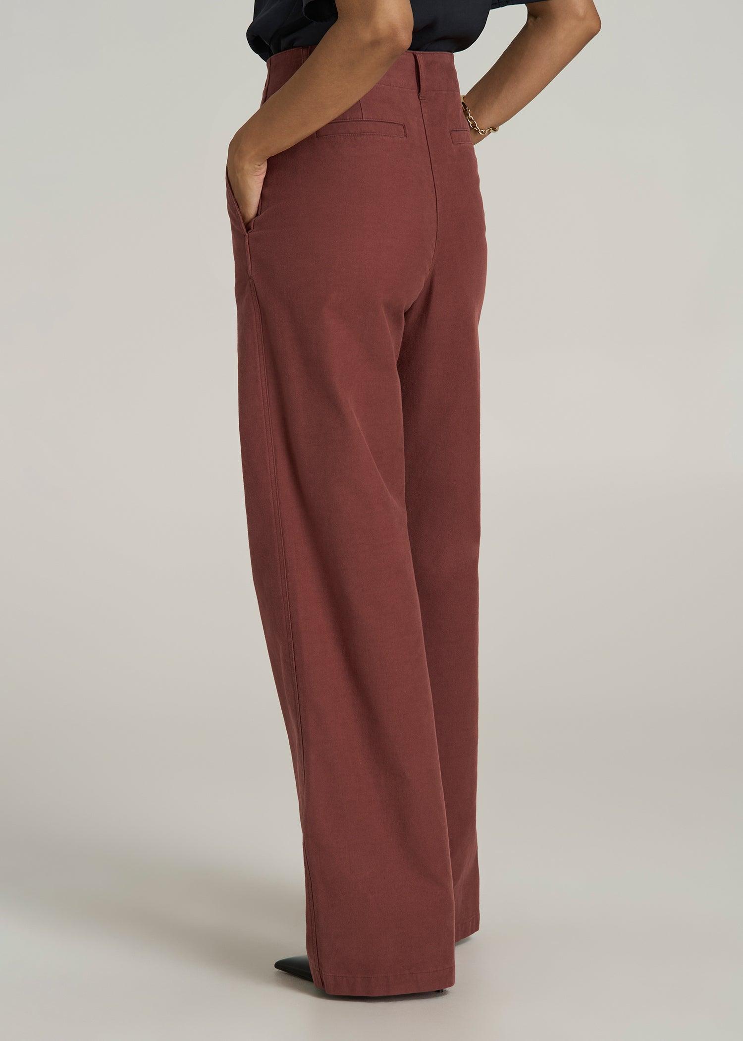 High-Rise Wide-Leg Flat-Front Chino Pants for Tall Women in Intense Rust Product Image