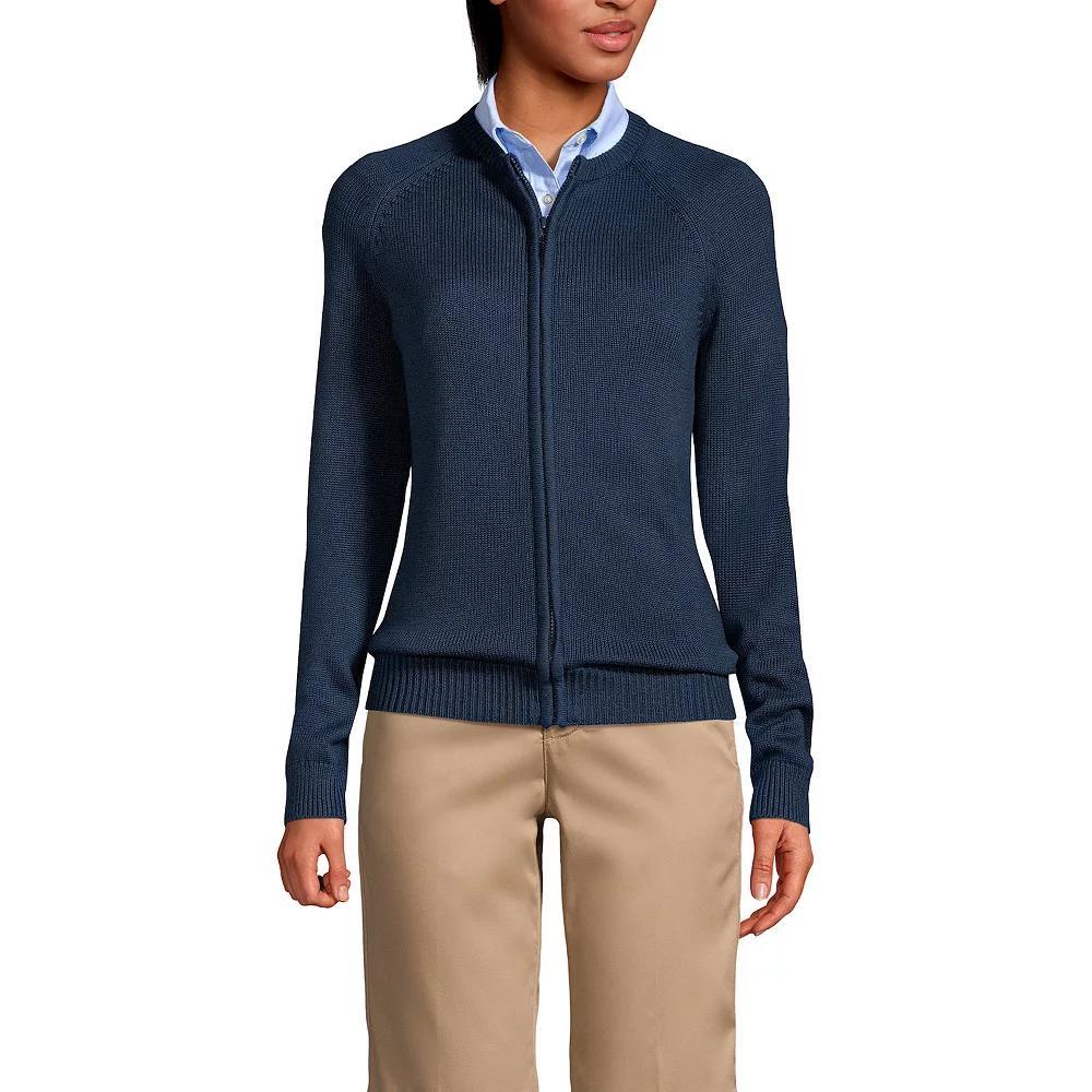 Women's Lands' End School Uniform Zipper-Front Cardigan Sweater, Size: Large, Classic Blue Product Image