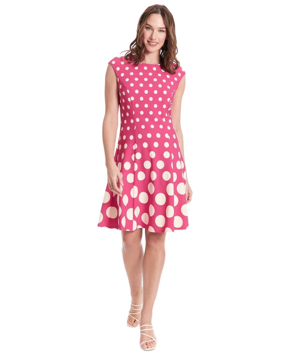 Women's London Times Print Fit & Flare Dress, Size: 12, Pink White Product Image