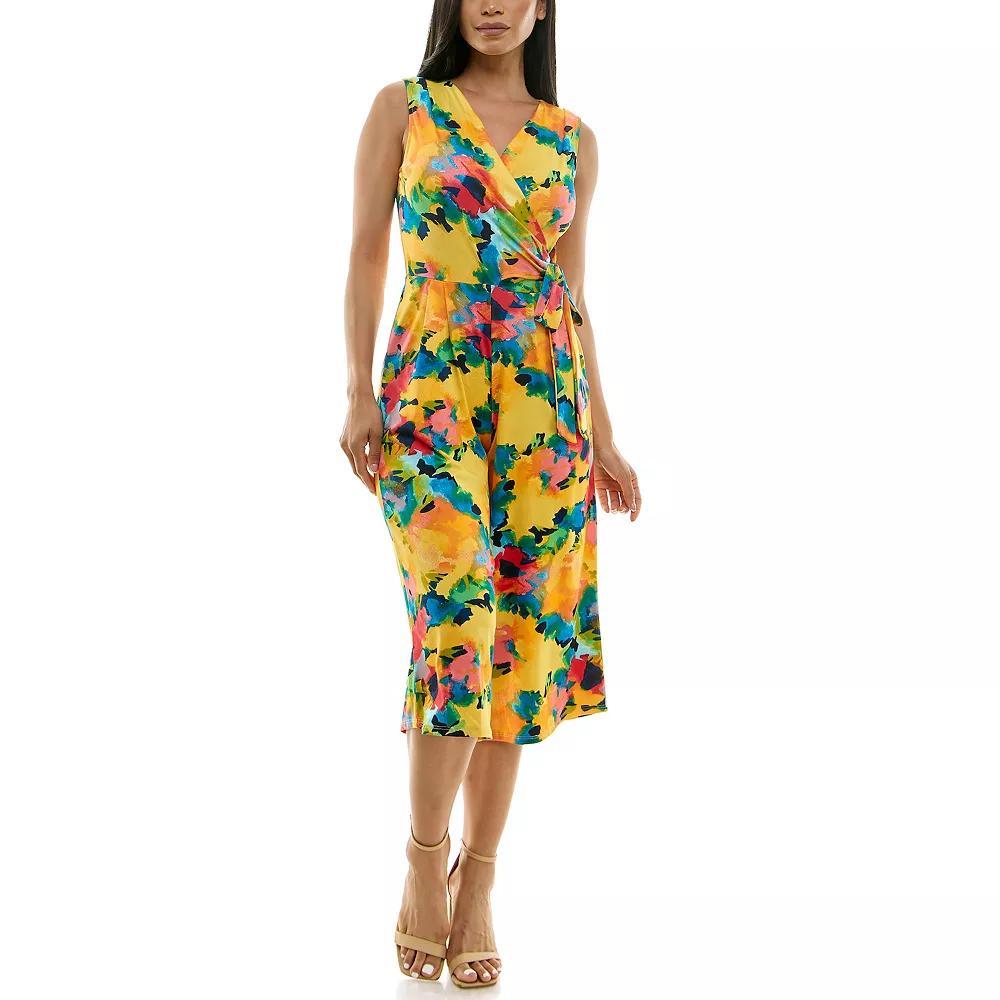 Women's Nina Leonard Print Surplice Wide-Leg Jumpsuit, Size: Large, Red Blue Team Product Image