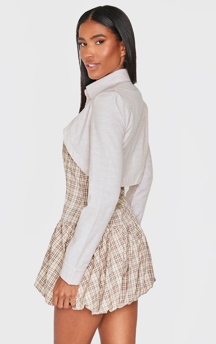 Butter Cream Contrast Pattern Shirt Detail Puffball Dress Product Image