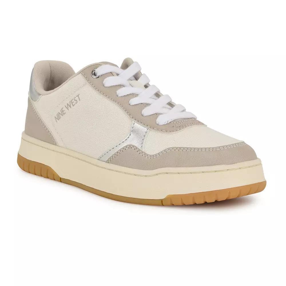 Nine West Nenya Casual Lace-Up Round Toe Sneakers, Women's, Size: 6, Ivory Taupe Team Product Image