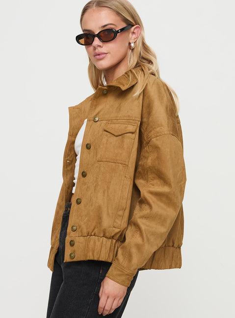 Ristretto Faux Suede Bomber Brown Product Image