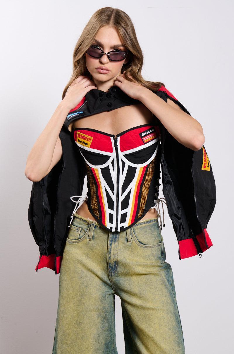NEED FOR SPEED ZIP UP FRONT CORSET TOP Product Image