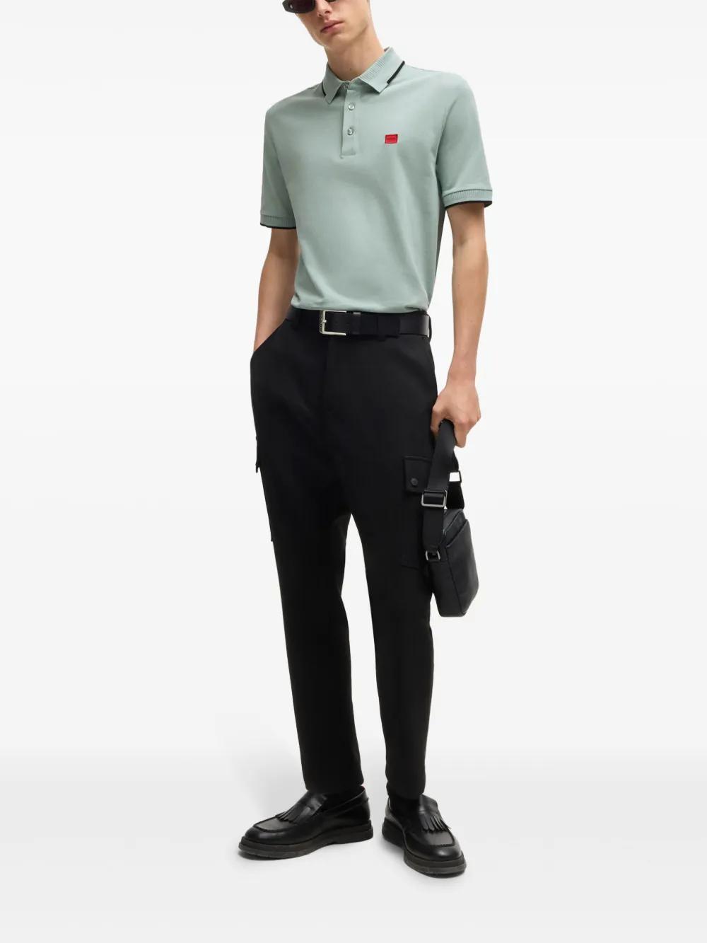 HUGO BOSS Cotton-piqu Slim-fit Polo Shirt With Red Logo Label In Light Grey Product Image