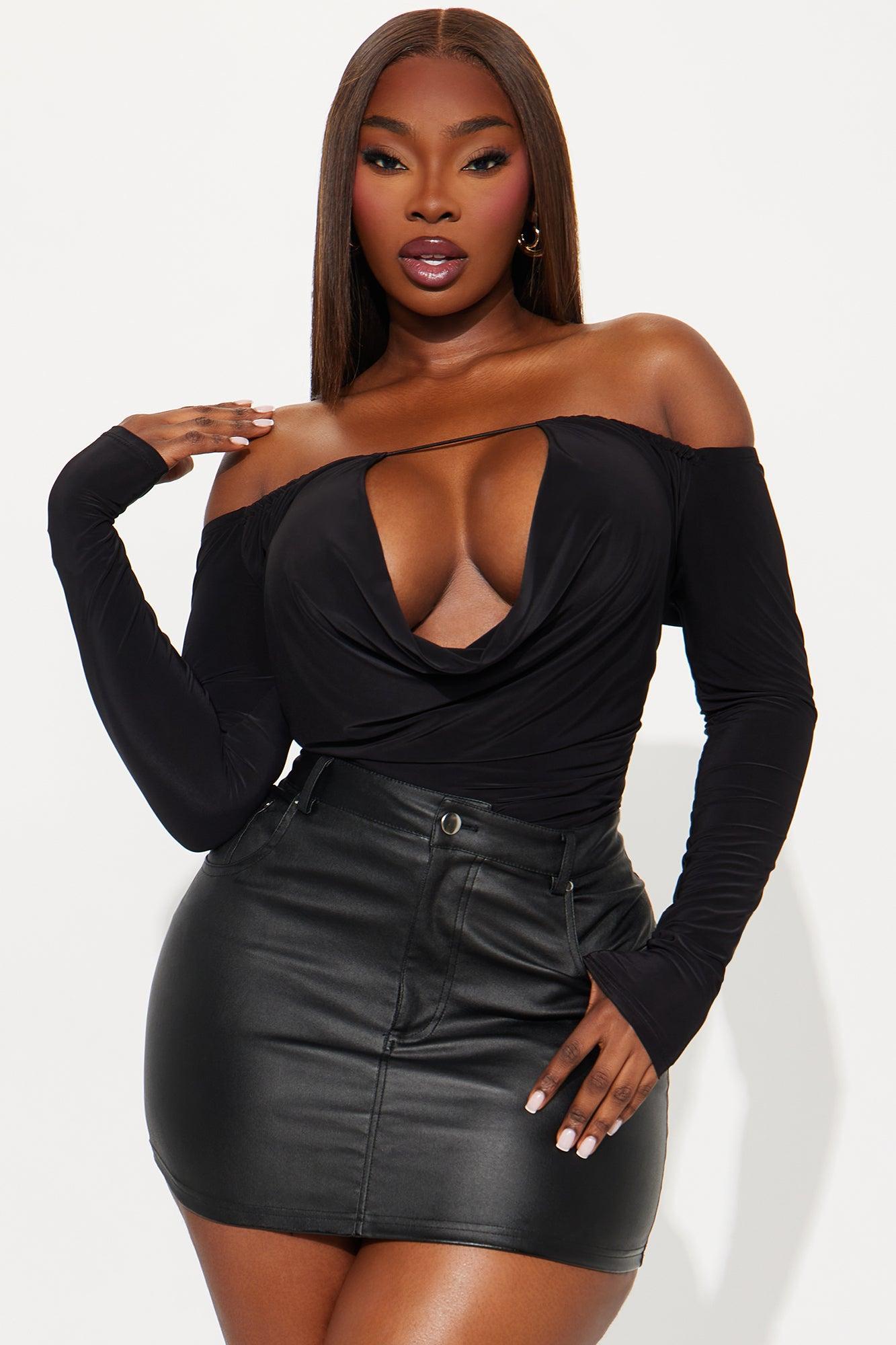 High-Profile Long Sleeve Off Shoulder Bodysuit - Black Product Image