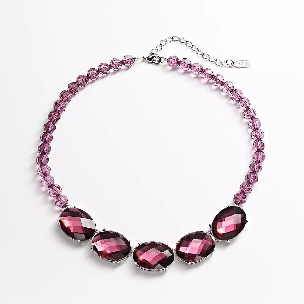 1928 Silver Tone Simulated Crystal and Bead Necklace, Womens Purple Product Image