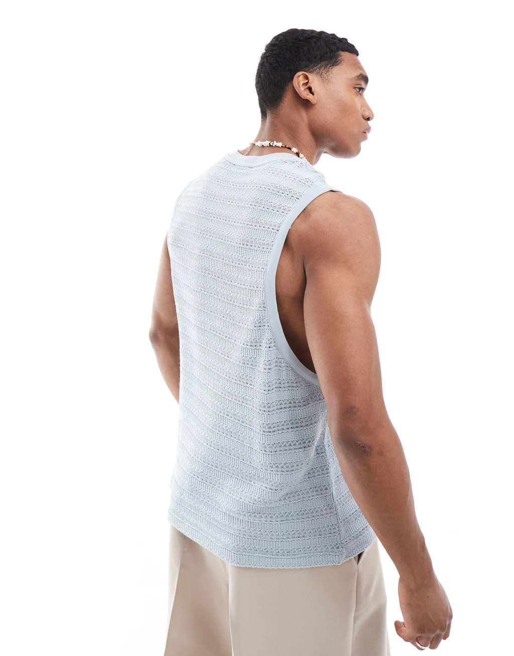ASOS DESIGN relaxed tank top in blue fabric Product Image