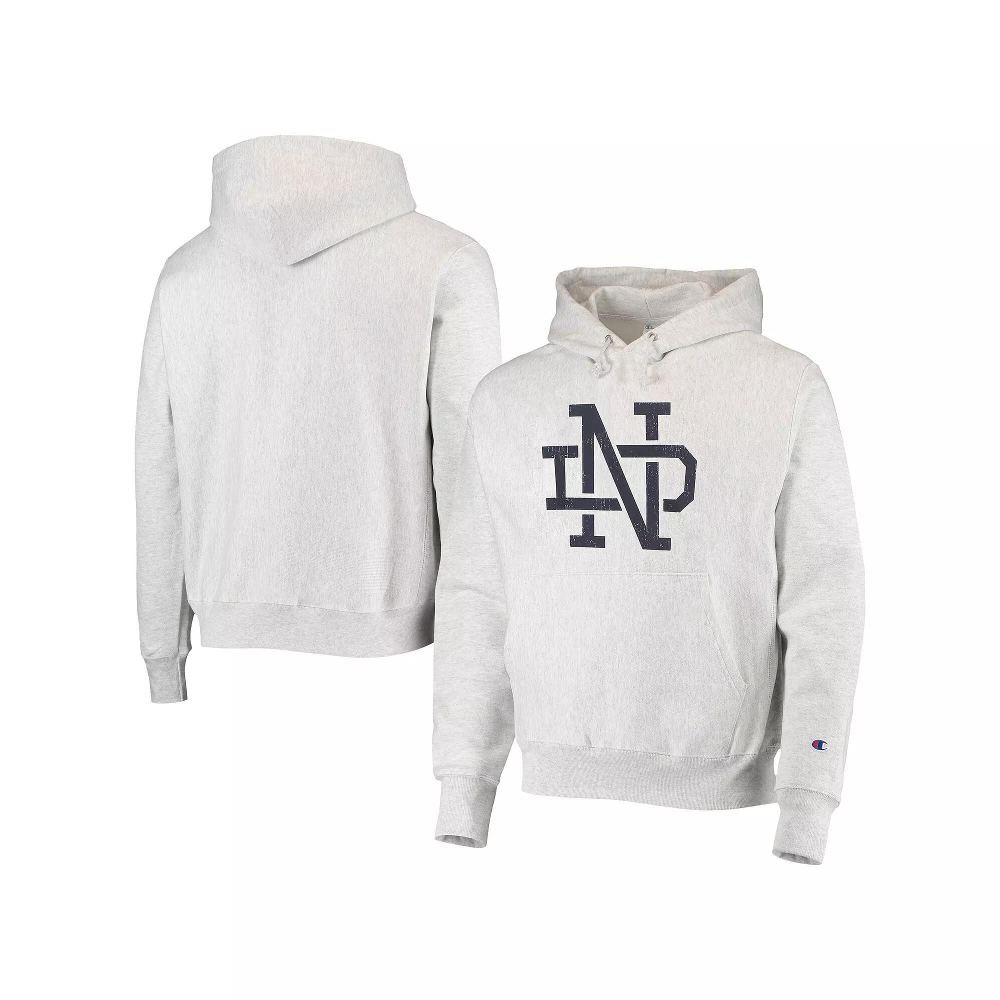 Men's Champion Heathered Gray Notre Dame Fighting Irish Team Vault Logo Reverse Weave Pullover Hoodie, Size: 2XL, Grey Product Image