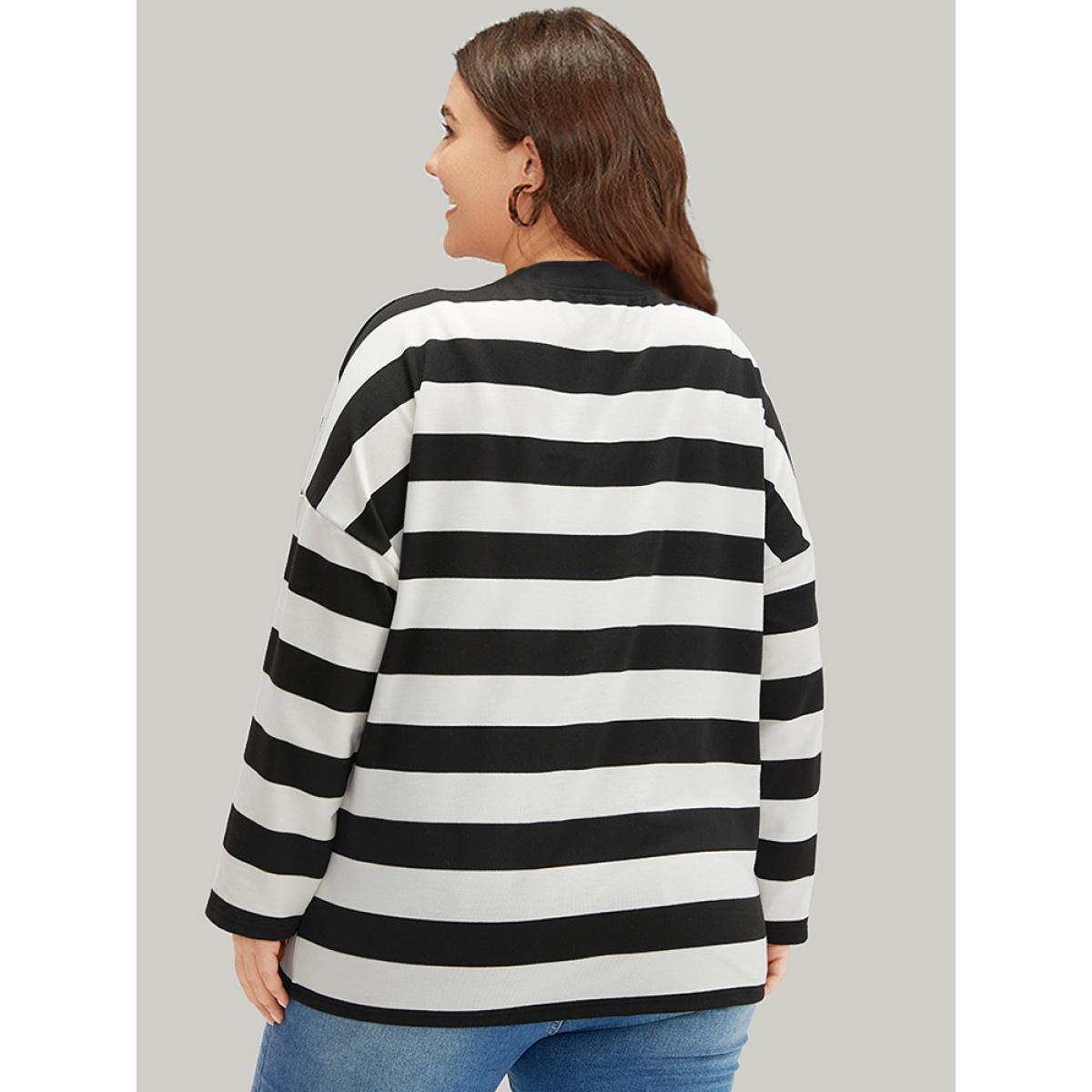 Plus Size Halloween Striped Button Through Jacket Women Black Casual Contrast Ladies Dailywear Winter Coats BloomChic 30/6X Product Image