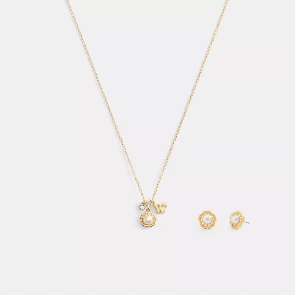 Tea Rose Pearl Necklace And Earrings Set Product Image