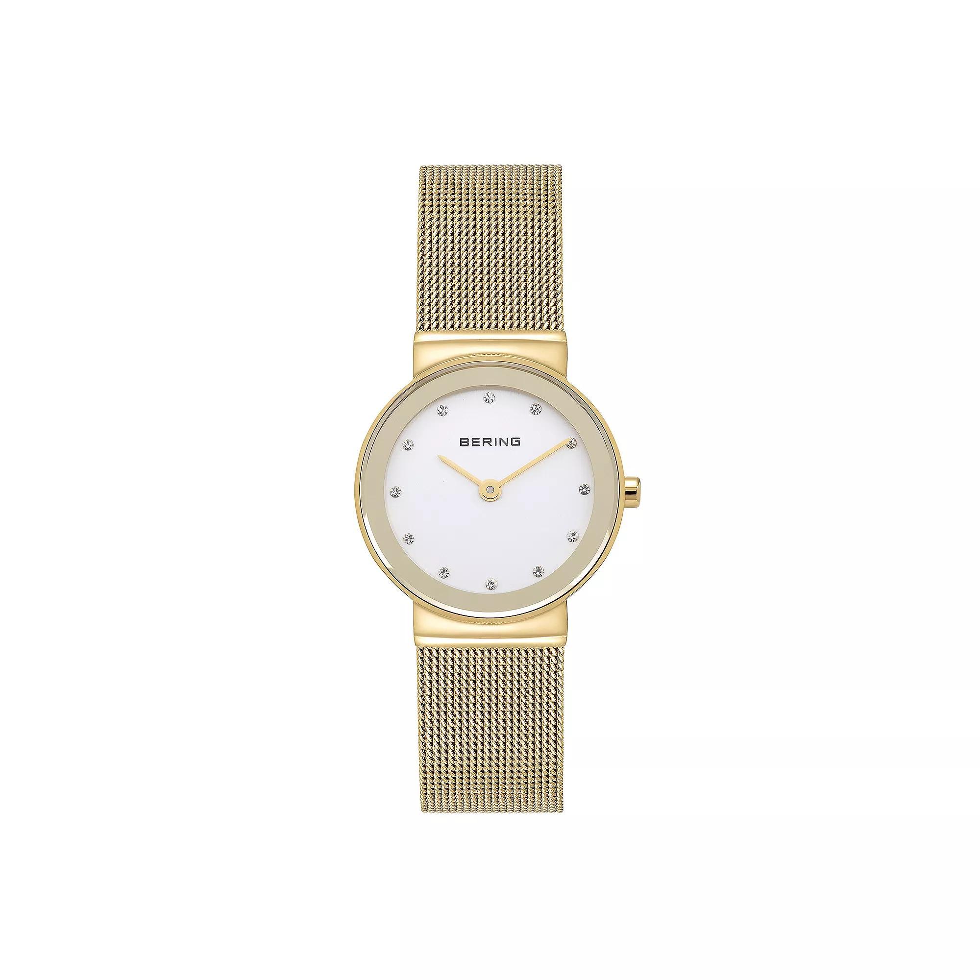 BERING Women's Classic Crystal Accent Stainless Steel Mesh Watch - 10126-334, Size: Small, Gold Tone Product Image