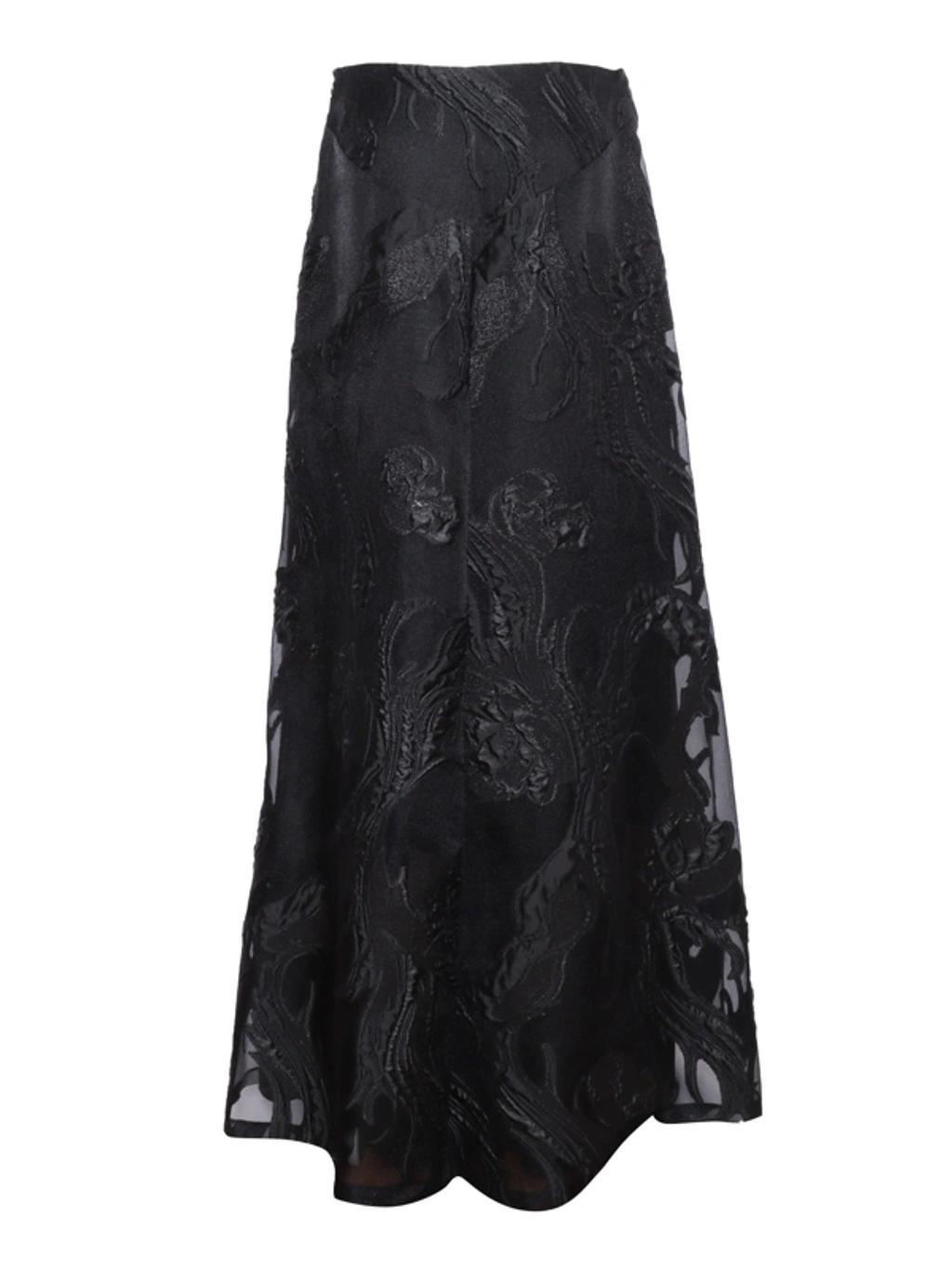 ALBERTA FERRETTI Floral-jacquard A-line Skirt In Black Product Image