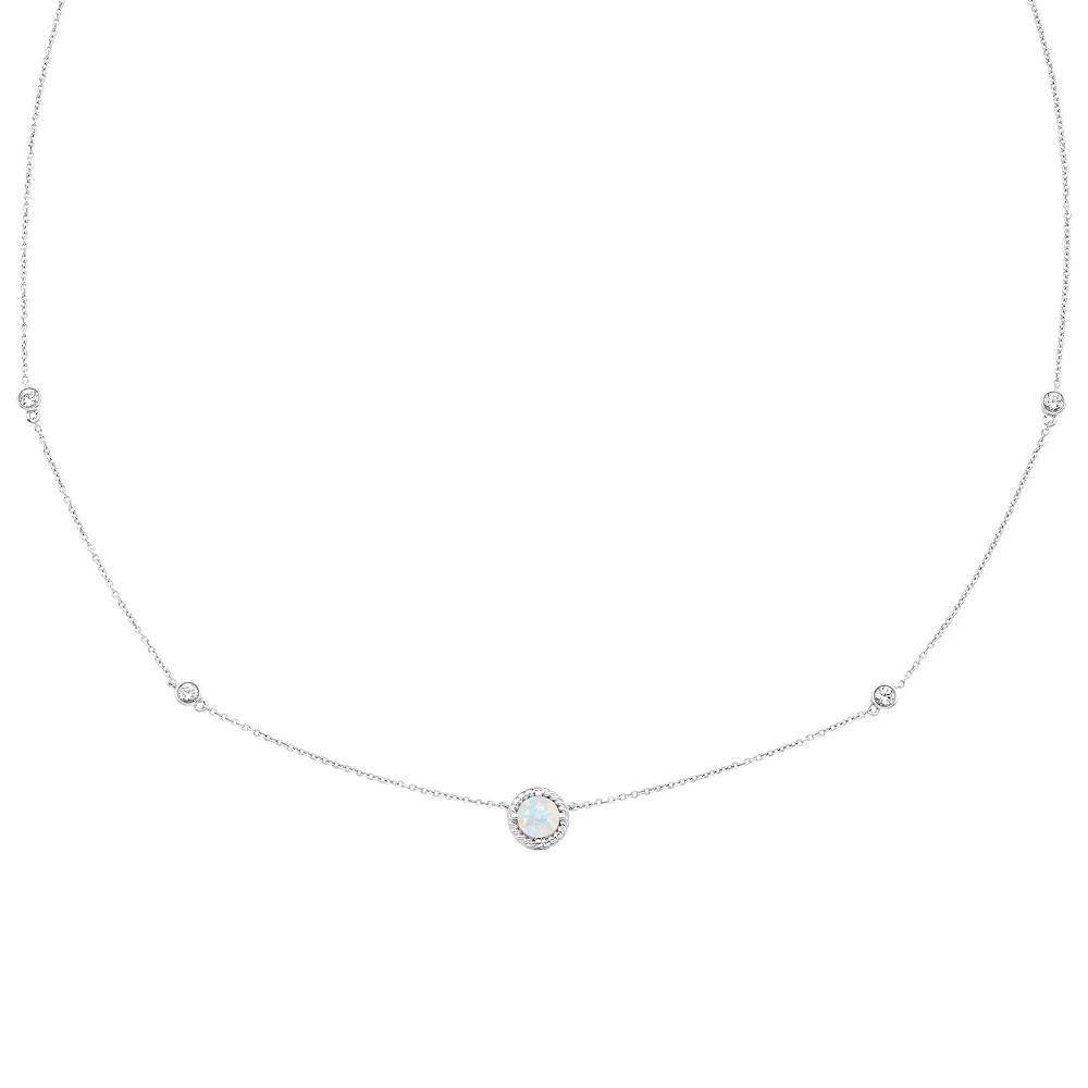 Boston Bay Diamonds Sterling Silver Genuine Opal & Lab-Grown White Sapphire Necklace, Women's, Size: 18-20" ADJ Product Image