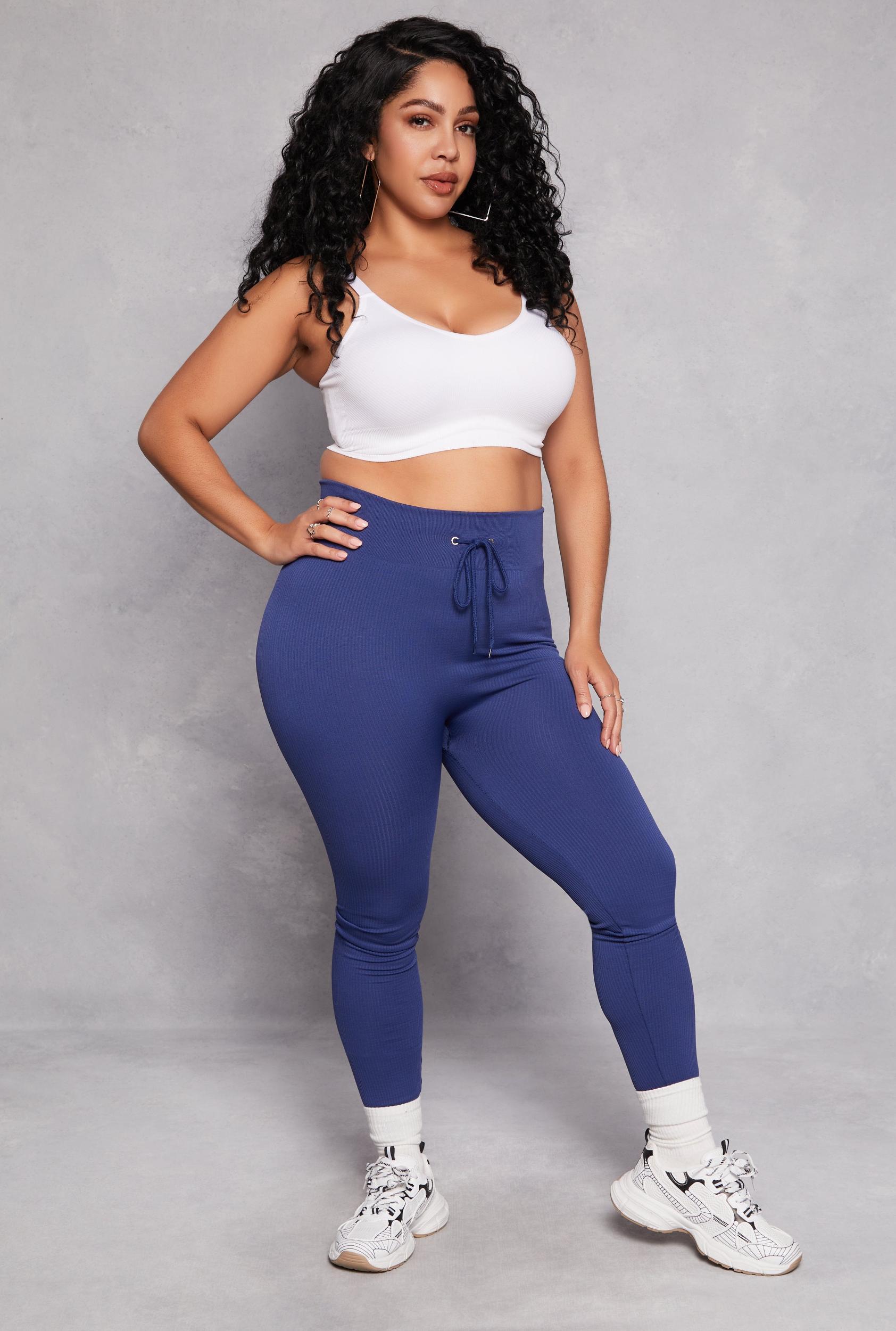 Womens Plus Size Drawstring Detail High Waist Leggings Product Image