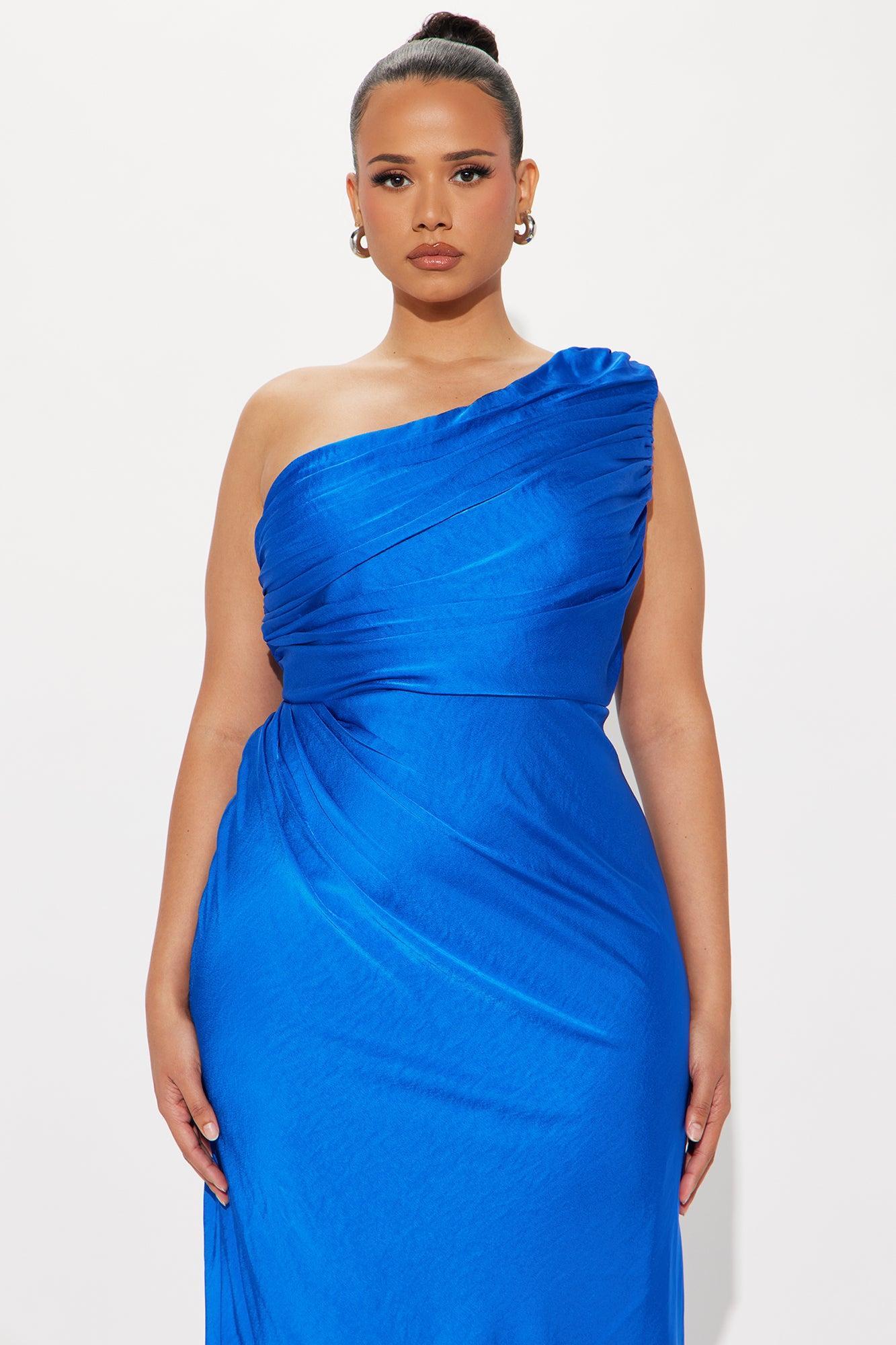 Katia Satin One Shoulder Maxi Dress - Royal Product Image