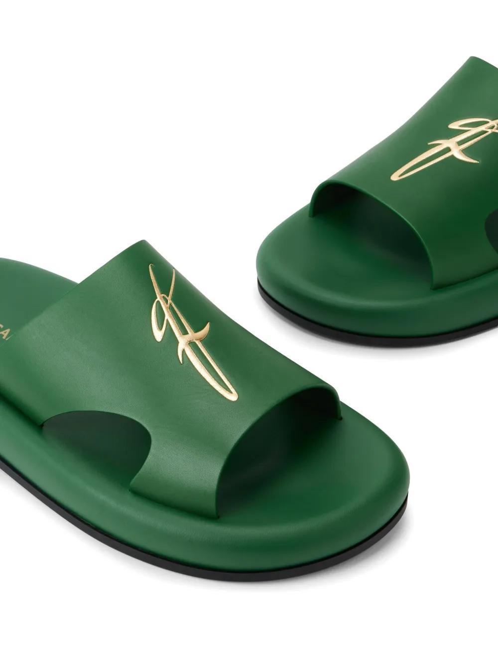 logo-embossed leather slides Product Image