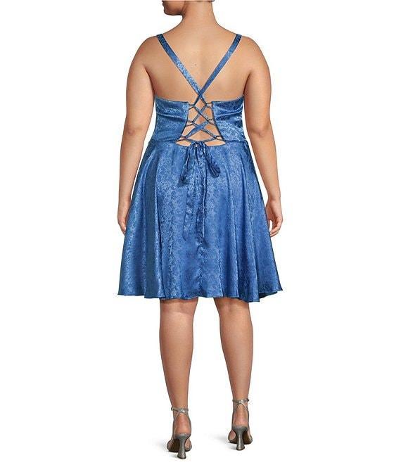 B. Darlin Plus Satin Lace-Up Back Fit-And-Flare Dress Product Image