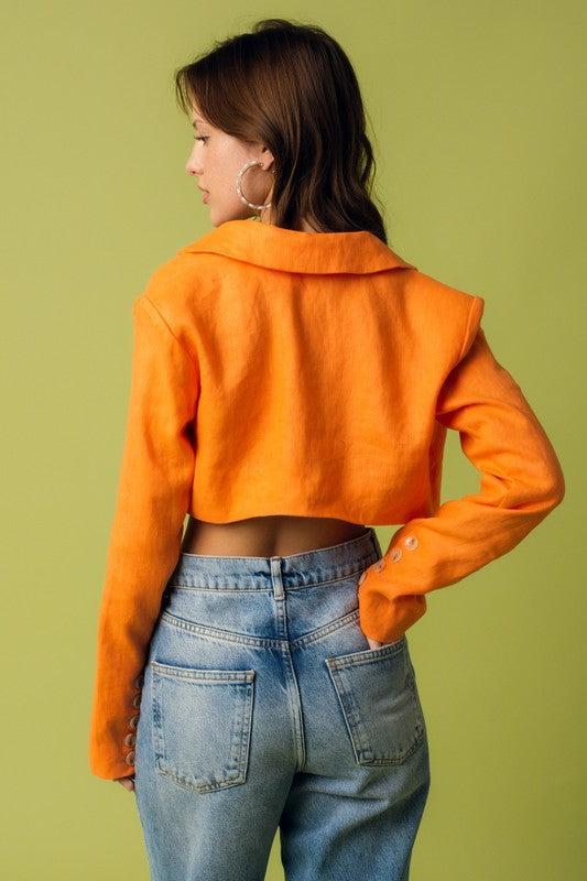 Mango Linen Cropped Blazer | Orange FINAL SALE Product Image