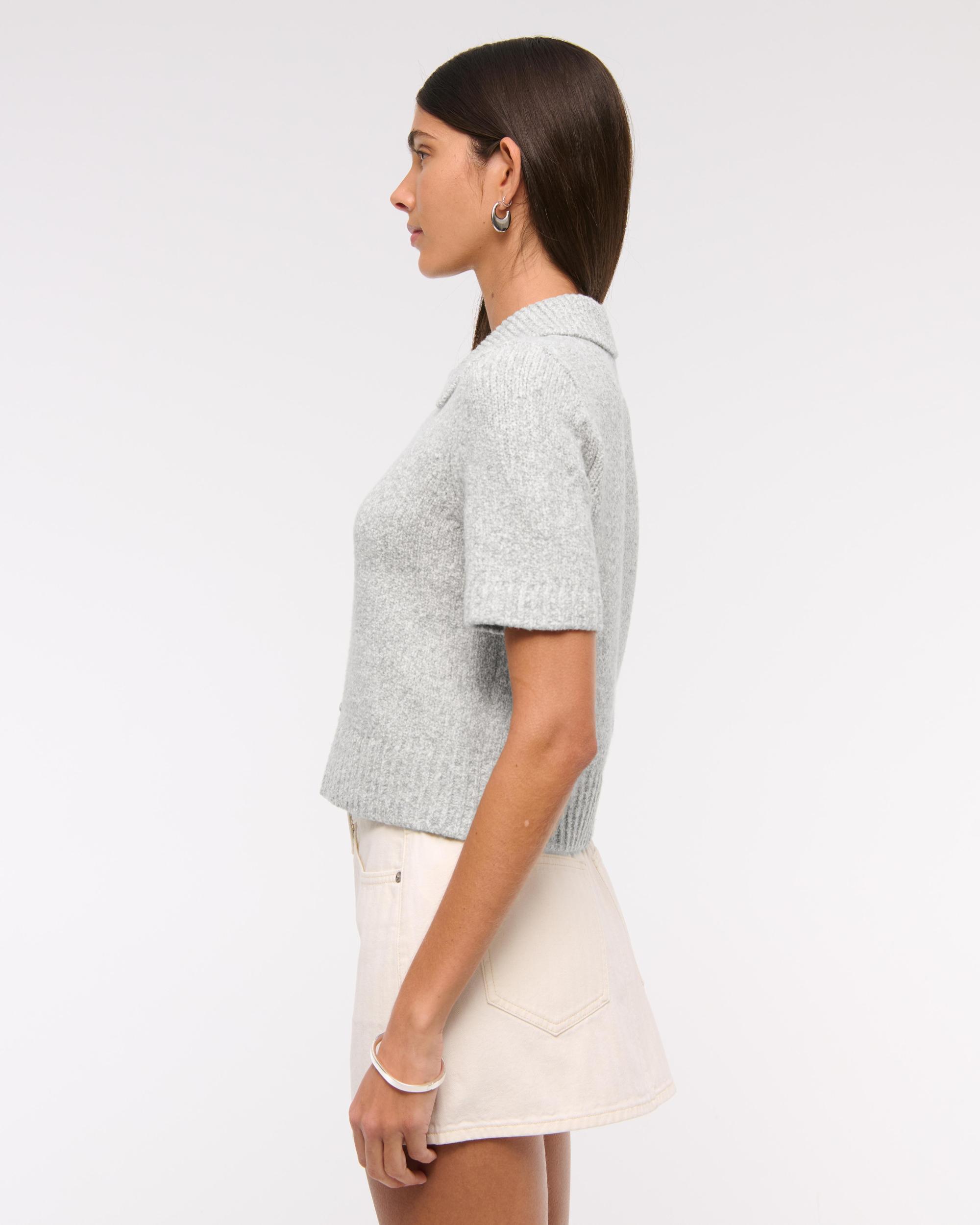 Short-Sleeve Collared Cardigan Product Image