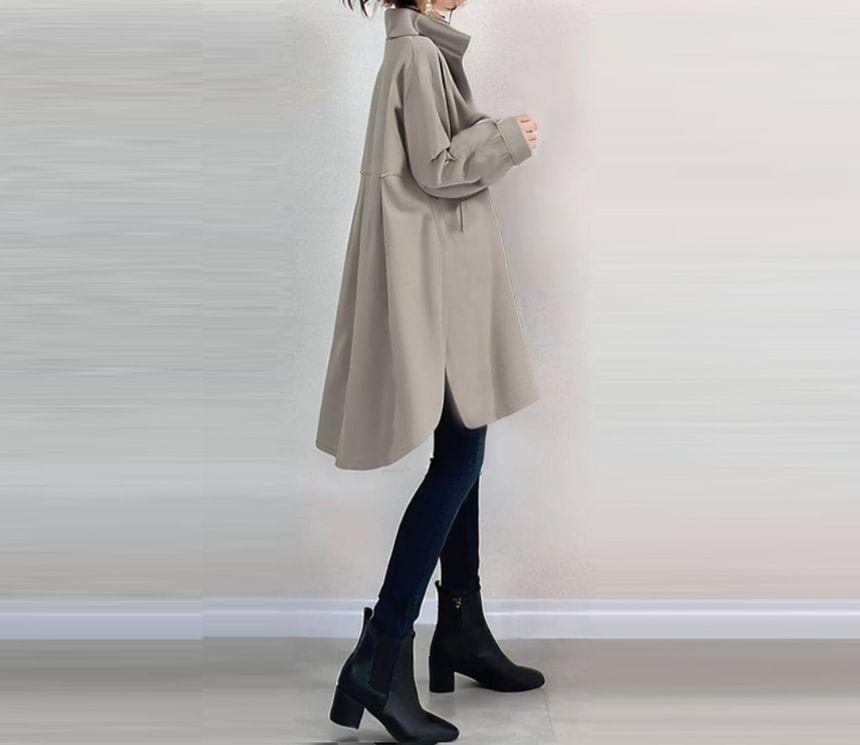 Stand Collar Plain Zip-Up Long Trench Coat Product Image