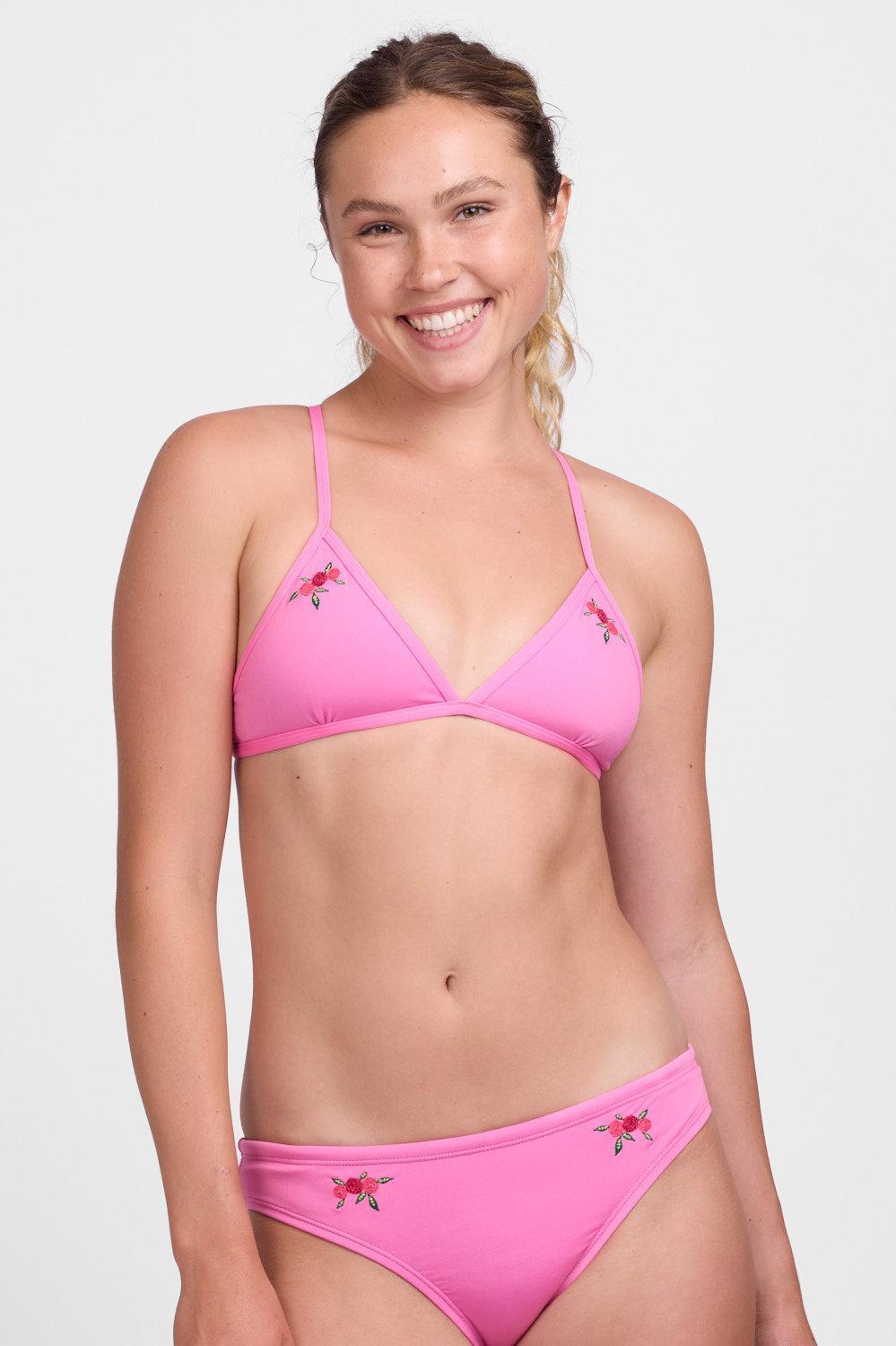 Embroidered Triangle Bikini Top - Azure Rose Female Product Image