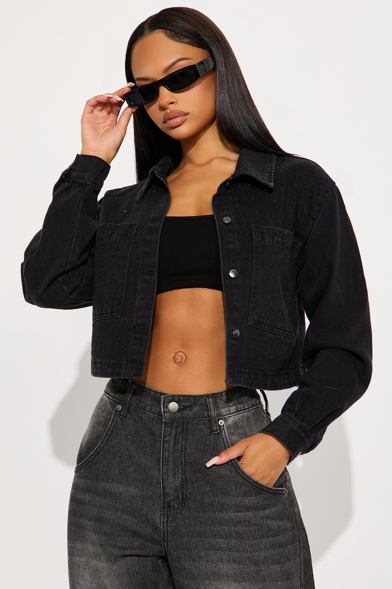 Shine Thru Embellished Denim Shacket - Black Wash Product Image