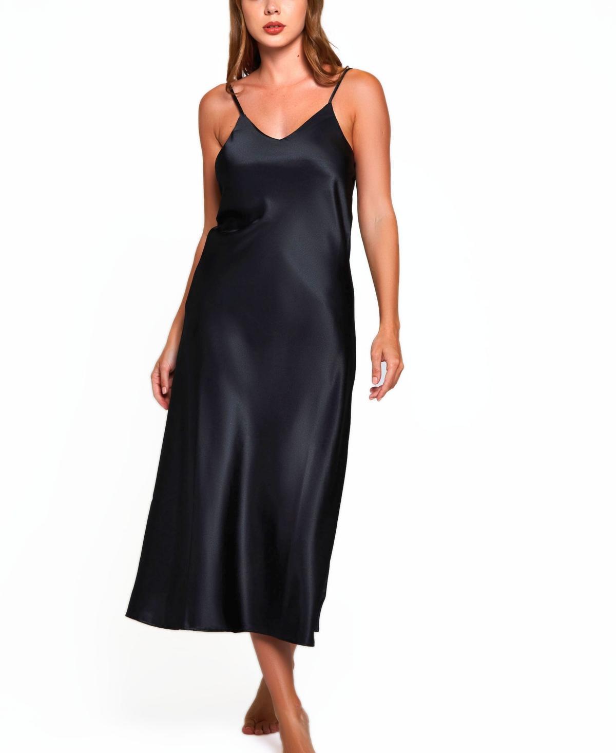 iCollection Womens Victoria Long Satin Lingerie Gown with Low Back - Black Product Image