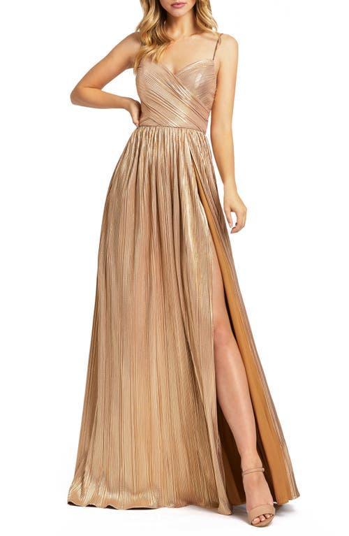 Womens Metallic Ruched A-Line Gown Product Image