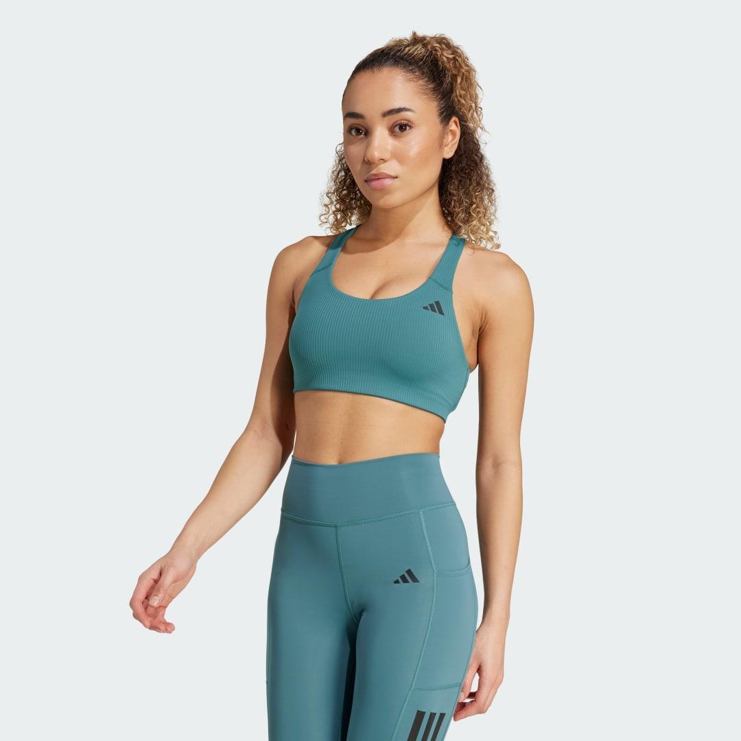 adidas Powerimpact Rib Medium Support Training Bra Preloved Teal XL DD-F Womens Product Image
