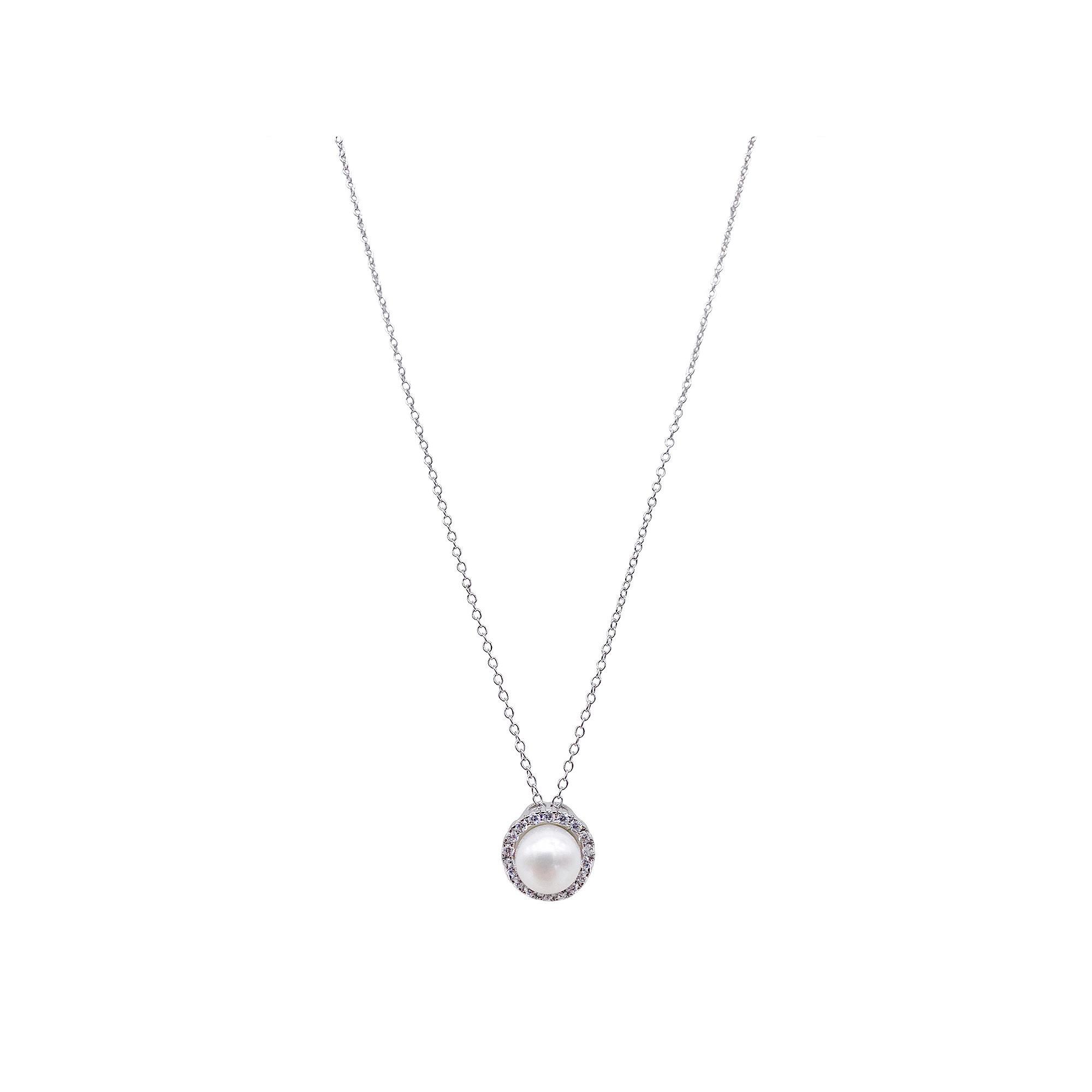 Adornia Silver Tone Freshwater Cultured Pearl & Cubic Zirconia Halo Necklace, Women's, Size: 18" Product Image