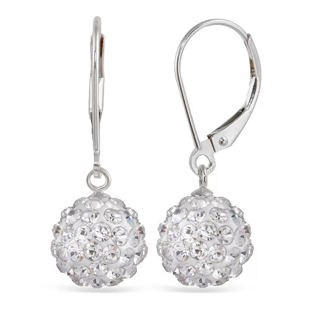 Sterling Silver Crystal Ball Drop Earrings, Women's, White Product Image