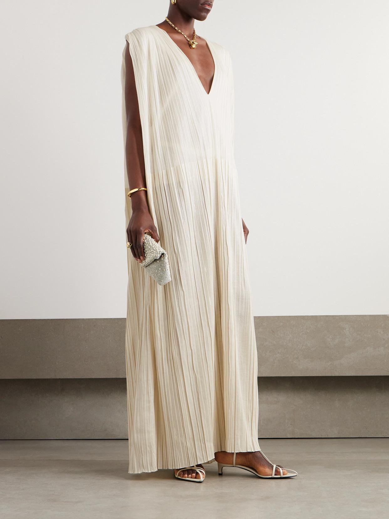JIL SANDER Pleated Silk-plissé Maxi Dress In White Product Image