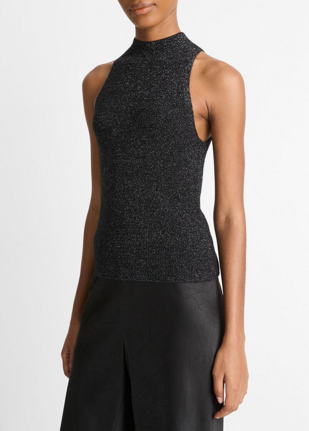 Womens Italian Metallic Alpaca-Blend Mock-Neck Tank, Black Metallic, Size L Vince Product Image