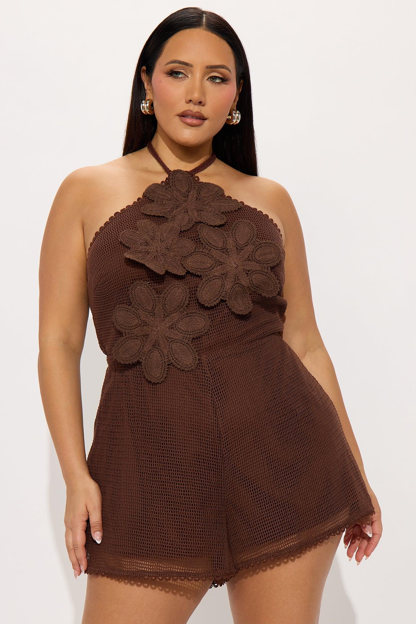 Sara Crochet Romper - Chocolate Product Image