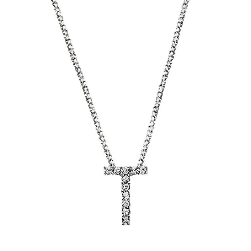 Brilliance Silver Plated Crystal Initial Pendant, Women's, Size: 18", Silver Tone G Product Image