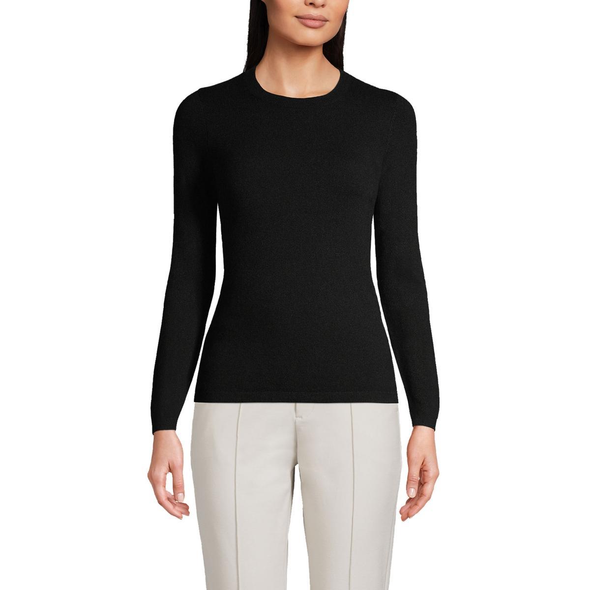 Women's Lands' End Crewneck Cashmere Sweater, Size: XL, Green Donegal Product Image