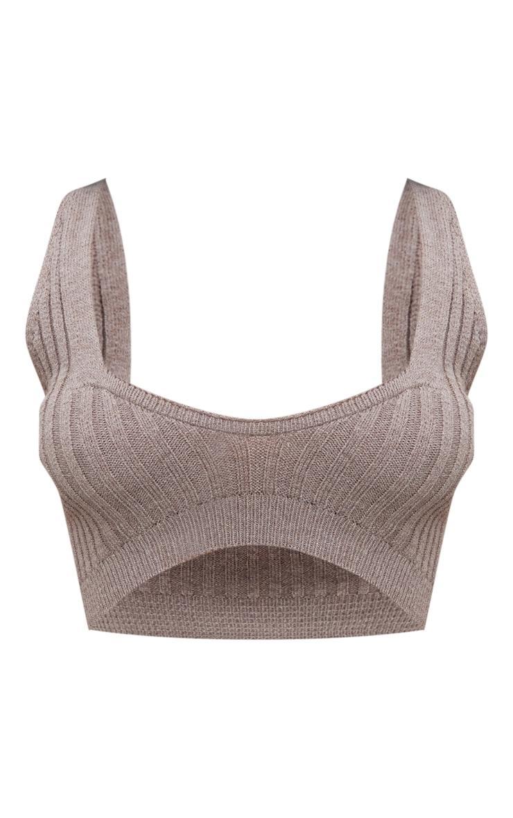 Petite Brown Knitted Crop Top Product Image