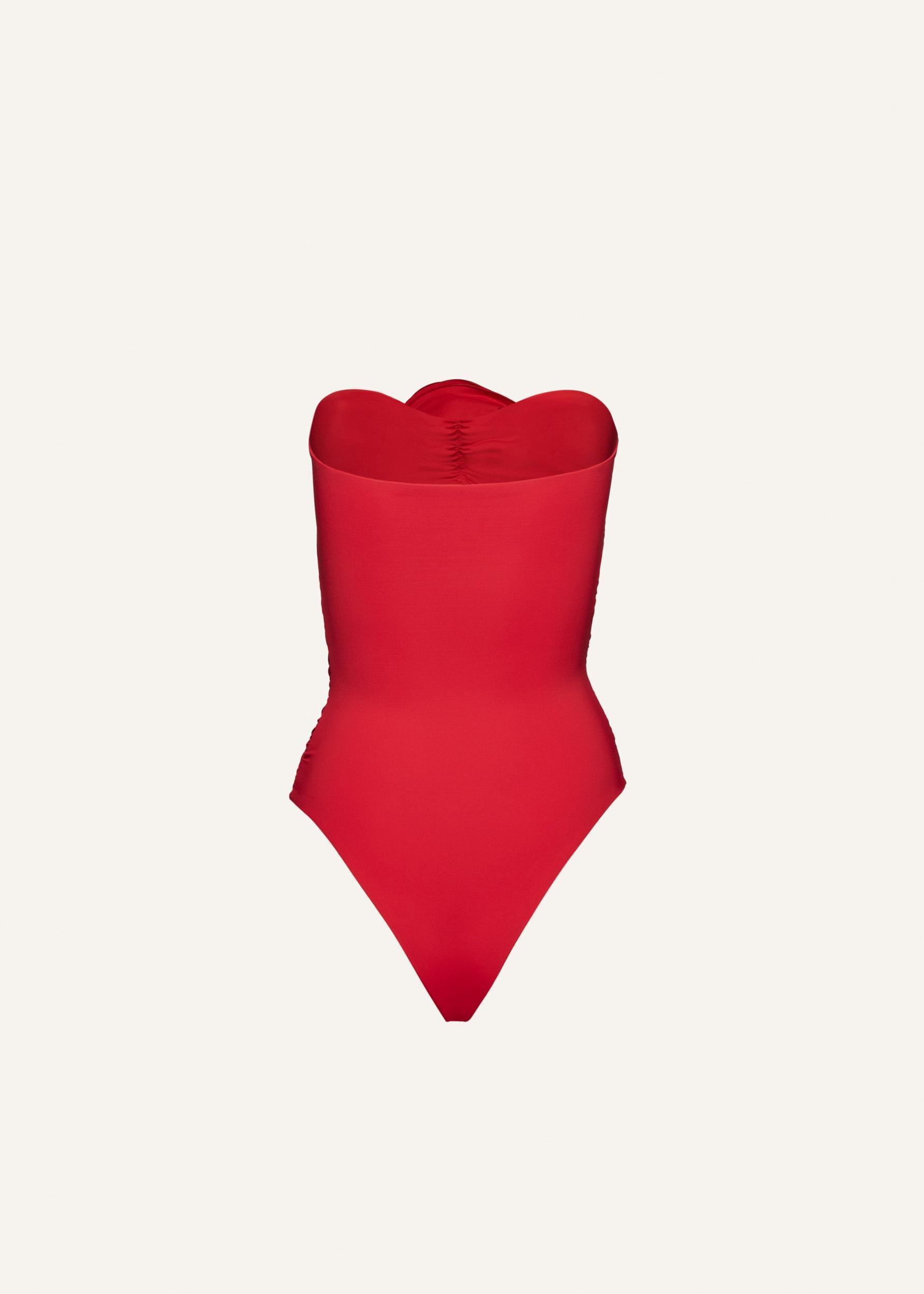 Flower appliqué strapless cutout swimsuit in red Product Image