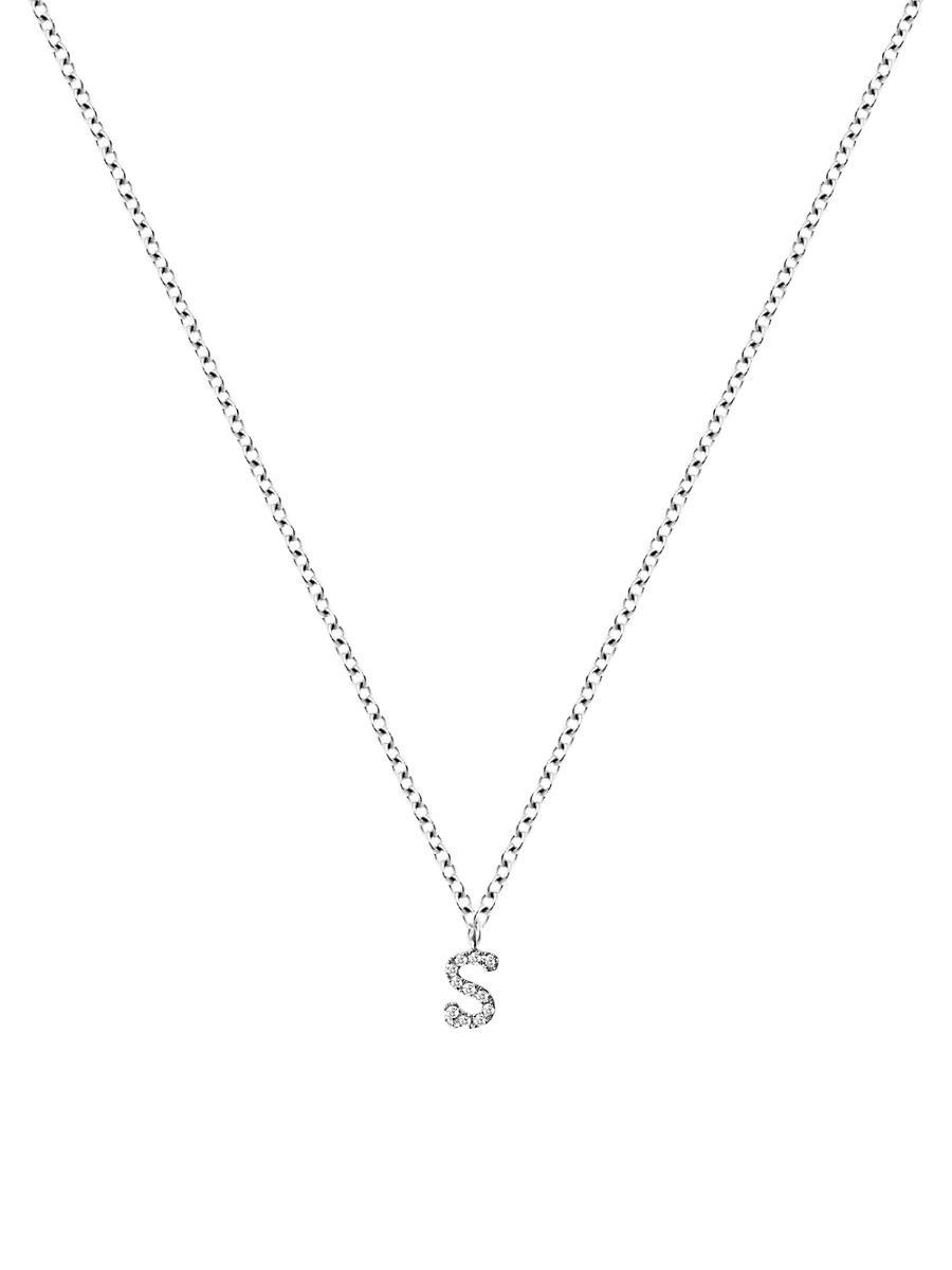 Womens 14K White Gold Diamond Intial Pendant Necklace Product Image