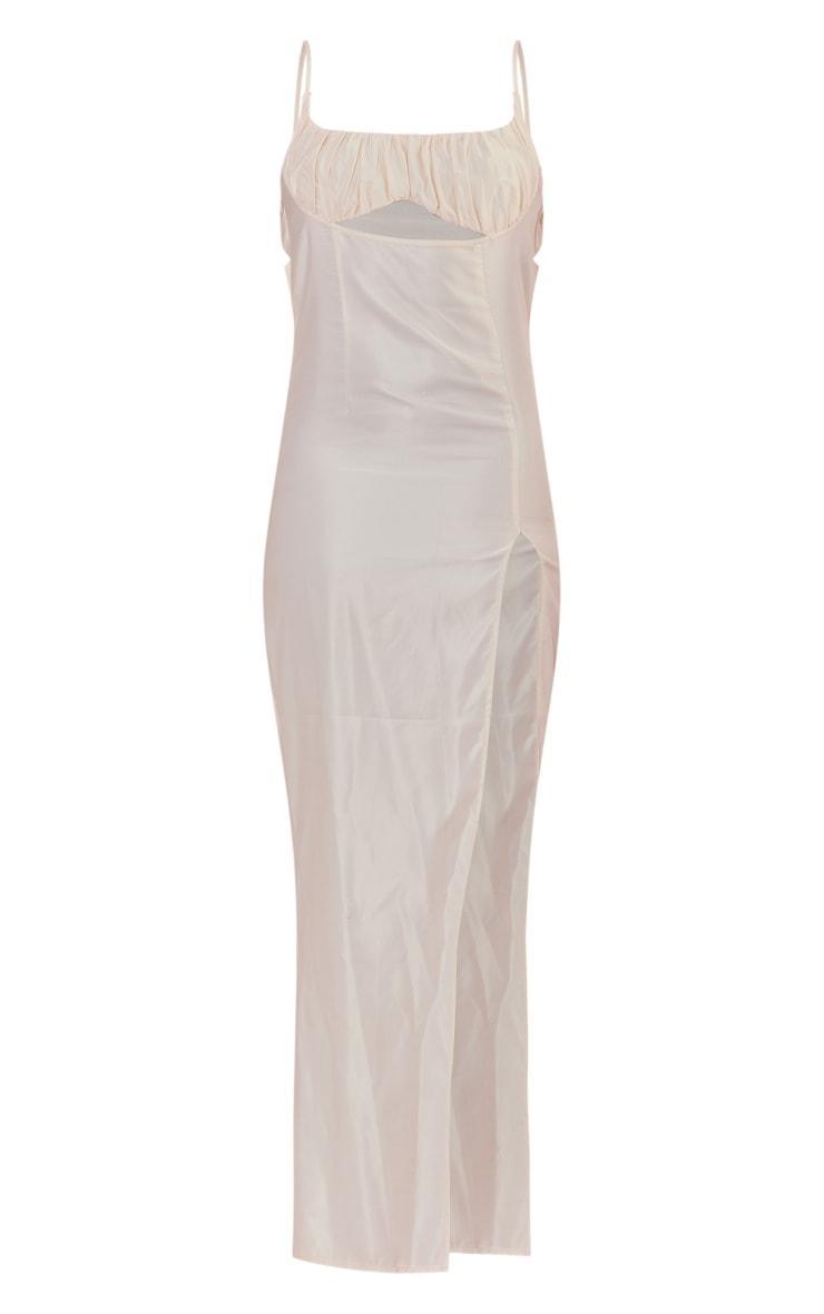 Tall Cream Ruched Front Satin Midaxi Dress Product Image