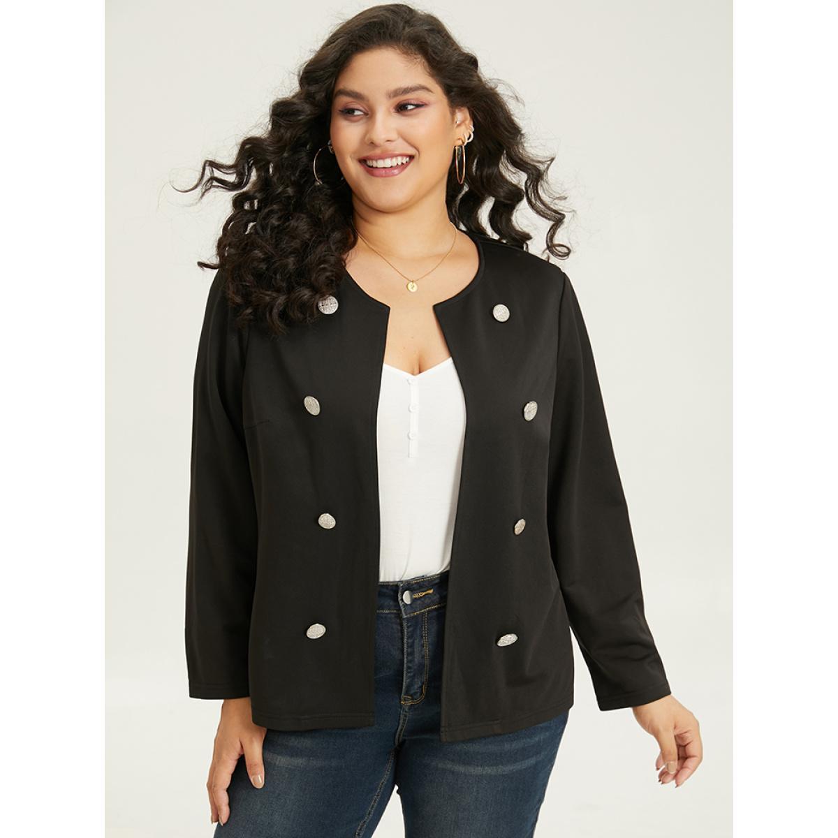 Plus Size Halloween Solid Buckle Detail Jacket Women Black Plain Work Jackets BloomChic 22-24/3X Product Image