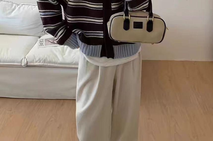 V-Neck Striped Button-Up Cardigan Product Image