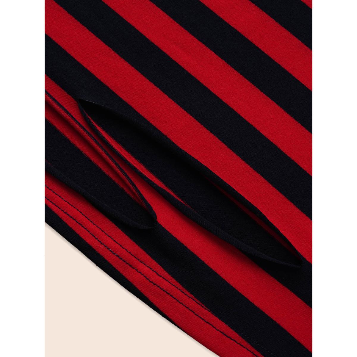 Plus Size Striking Striped Relaxed Fit T-shirt Brightred Women Casual Distressed Round Neck Everyday T-shirts BloomChic 26/4X Product Image